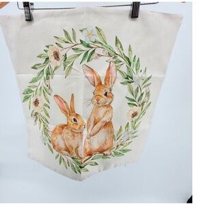 Easter Bunny Pillow‎ Cover Floral Wreath Spring Holiday Home Decor Throw 19X19"